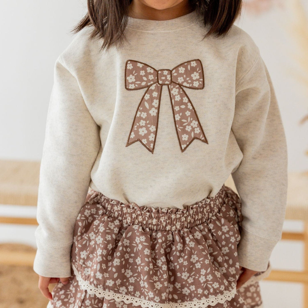 Mocha Floral Bow Patch Sweatshirt