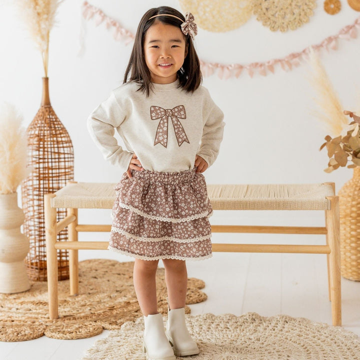 Mocha Floral Bow Patch Sweatshirt