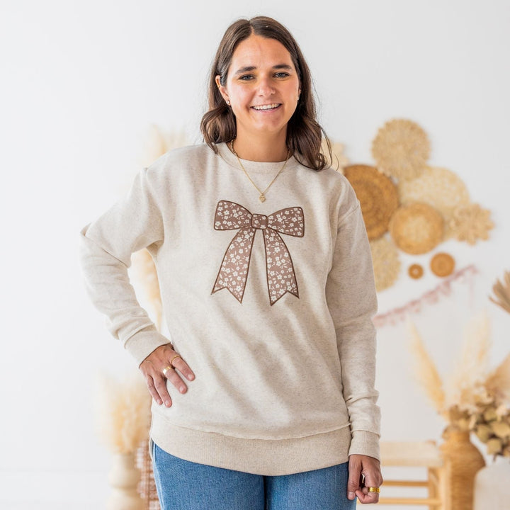 Mocha Floral Bow Patch Women's Sweatshirt