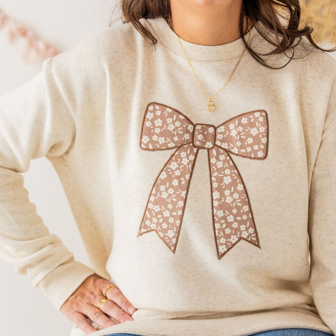 Mocha Floral Bow Patch Women's Sweatshirt