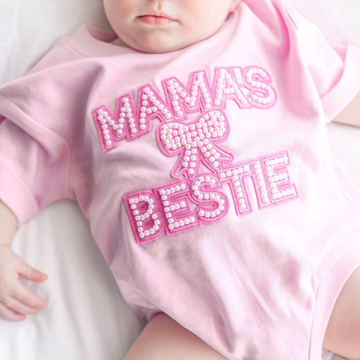 Mama's Bestie Pearl Patch Short Sleeve Romper