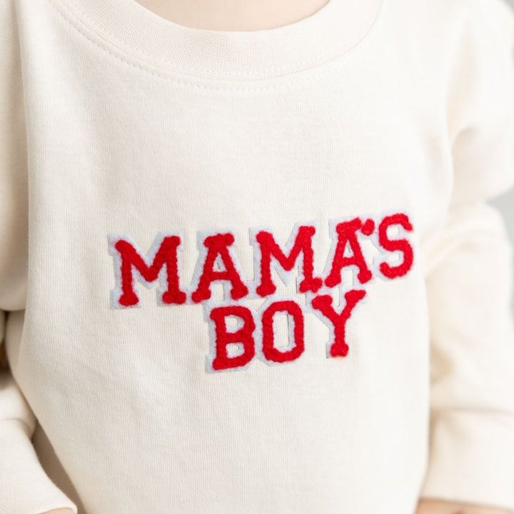 Mama's Boy Patch Valentine's Day Long Sleeve Romper - Natural