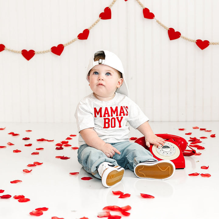 Mama's Boy Varsity Patch Valentine's Day Short Sleeve T-Shirt - Ash