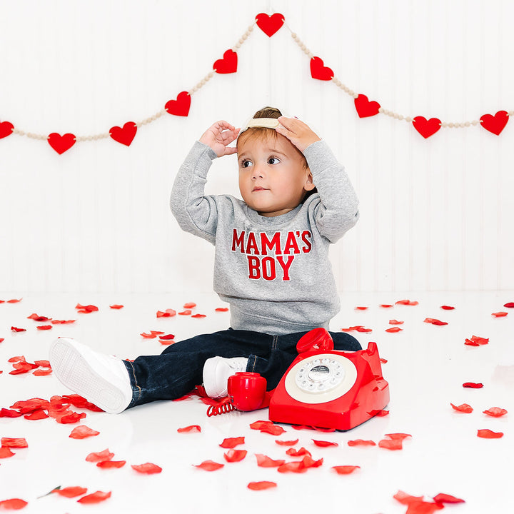 Mama's Boy Varsity Patch Valentine's Day Sweatshirt - Gray