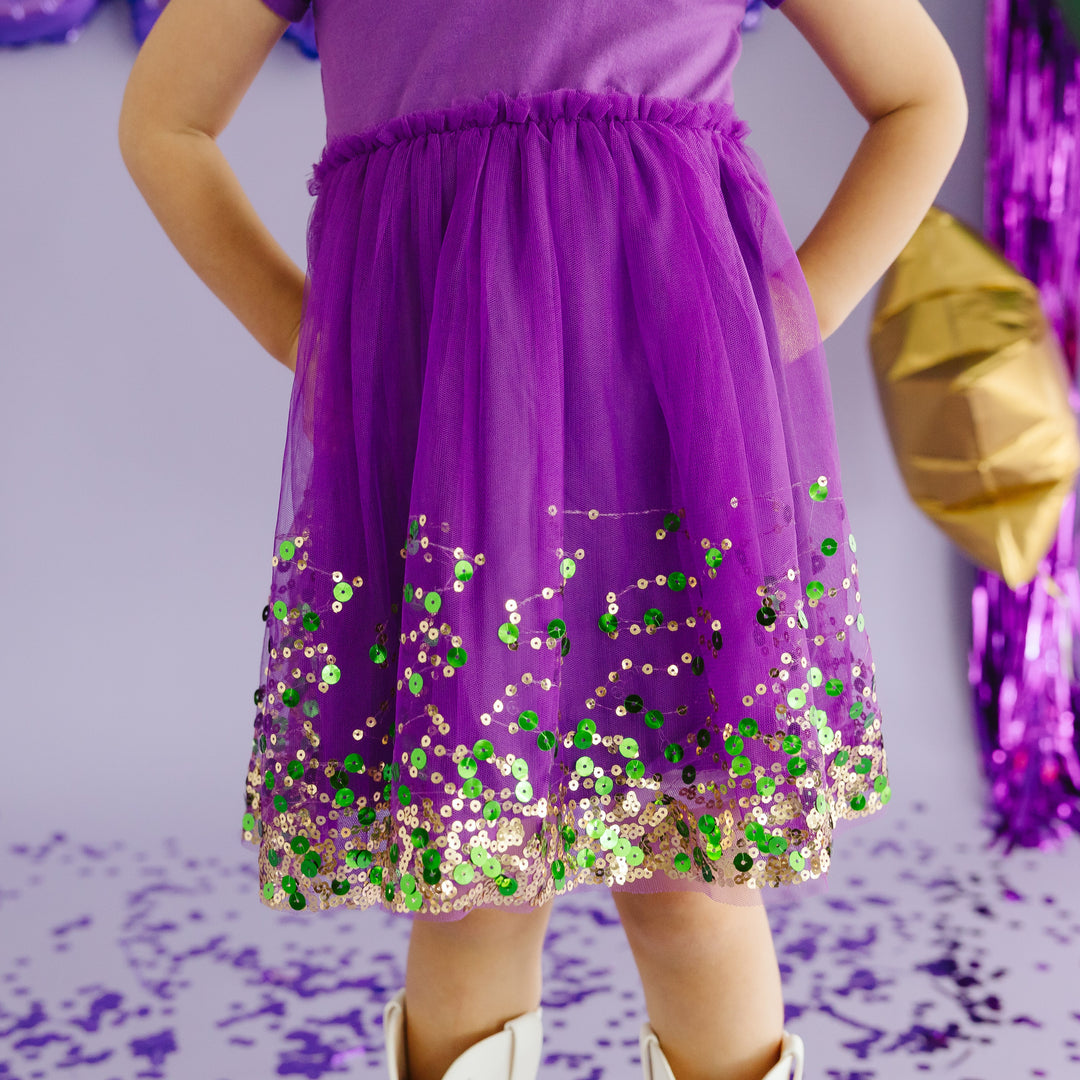 Mardi Gras Confetti Short Sleeve Tutu Dress