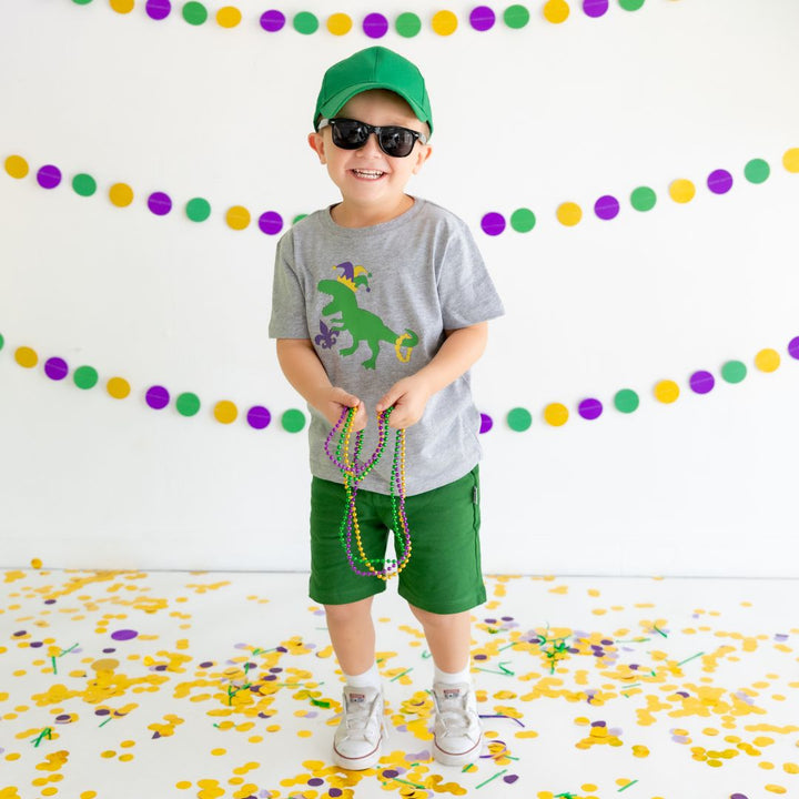 Mardi Gras Dino Short Sleeve T-Shirt - Gray
