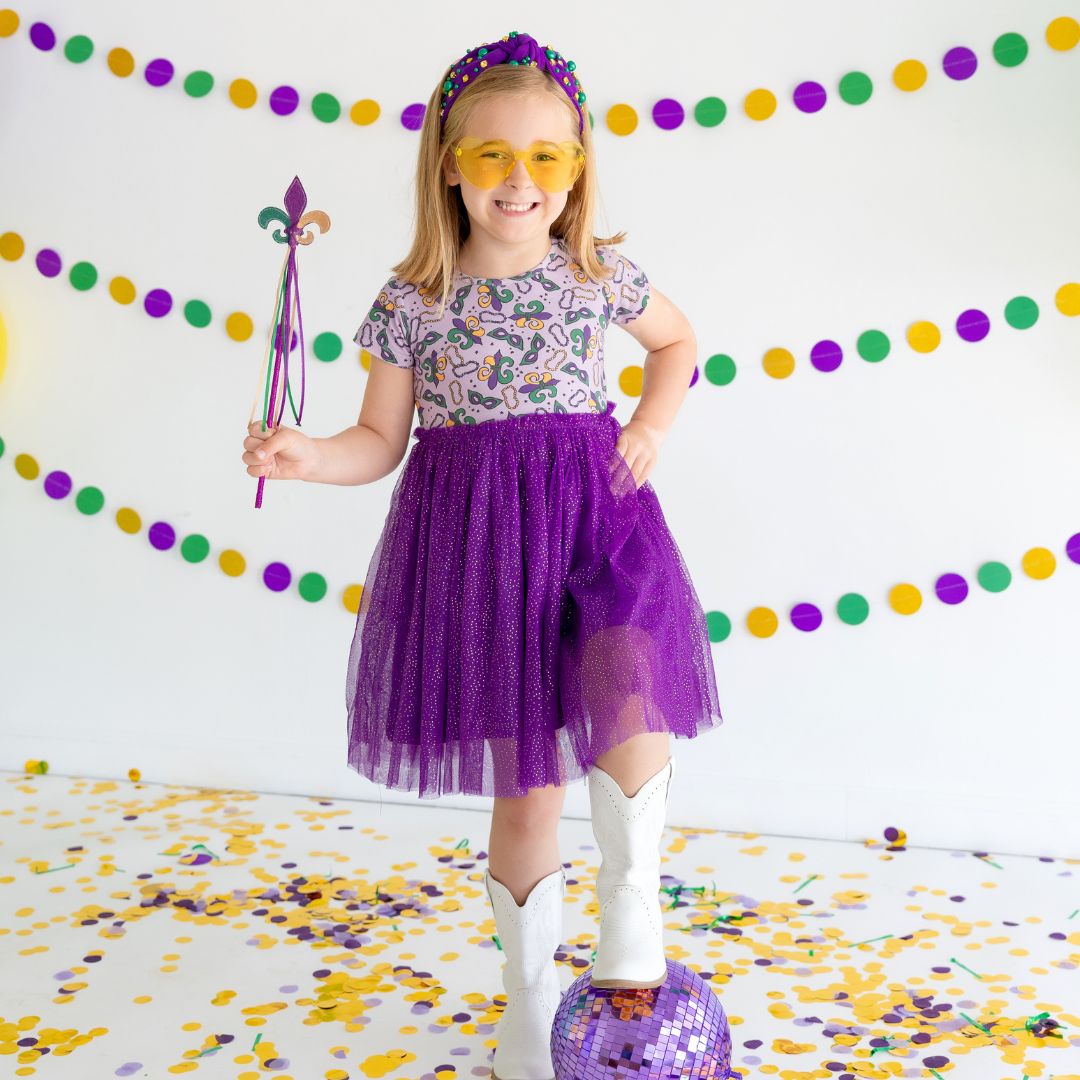 purple dress for mardi gras Sweet Wink Mardi Gras Short Sleeve Tutu Dress Multicolor