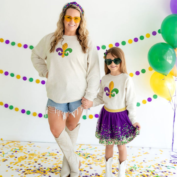 Mardi Gras Fleur De Lis Patch Adult Sweatshirt - Natural