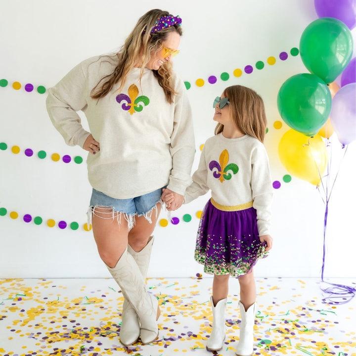 Mardi Gras Fleur De Lis Patch Adult Sweatshirt - Natural