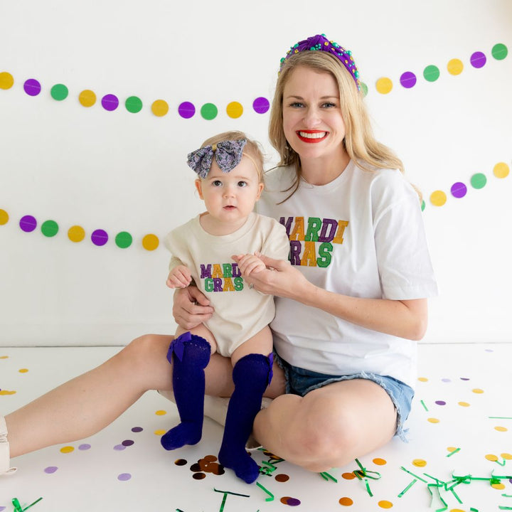 Mardi Gras Patch Long Sleeve Romper - Natural