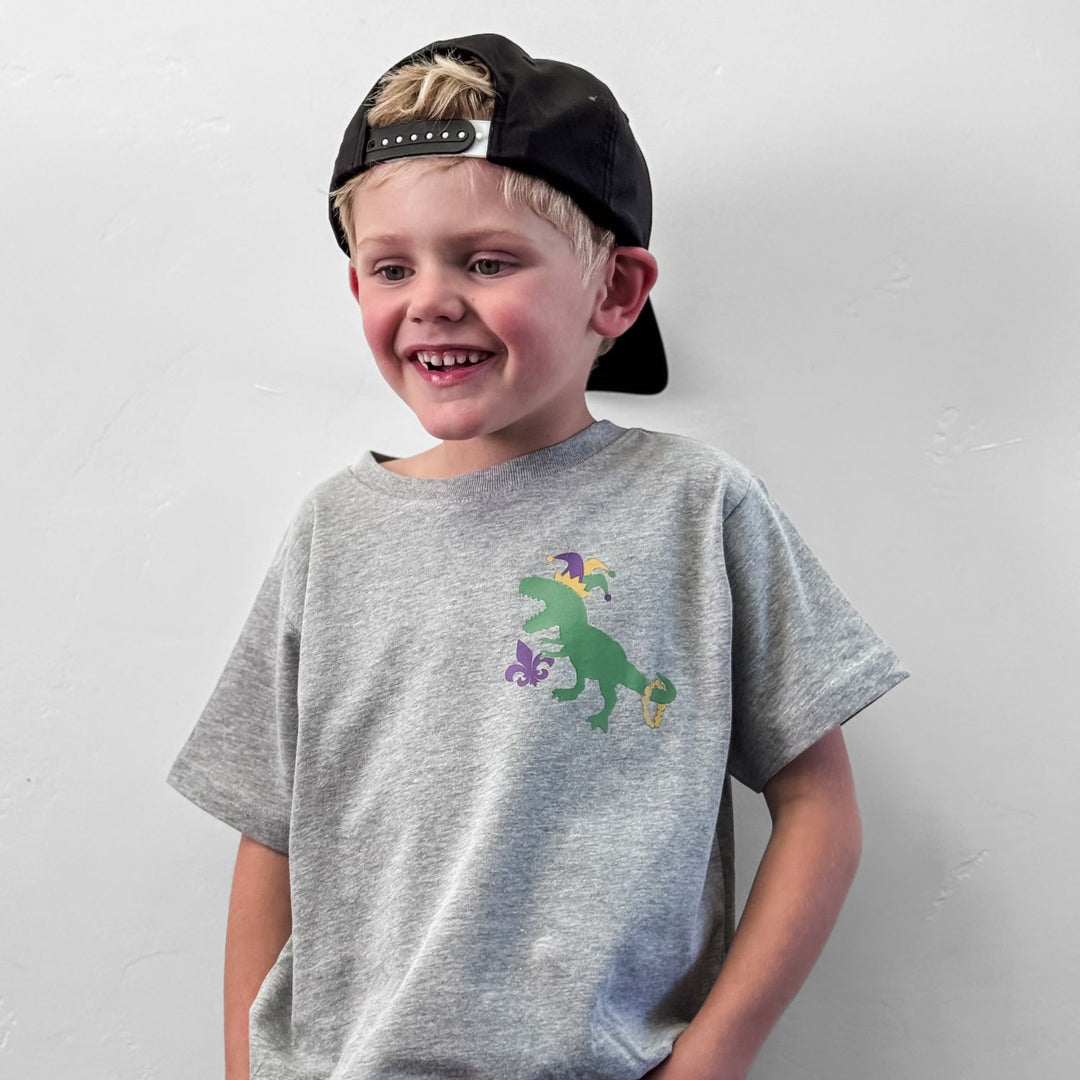 Mardi Gras Party Dino Short Sleeve T-Shirt
