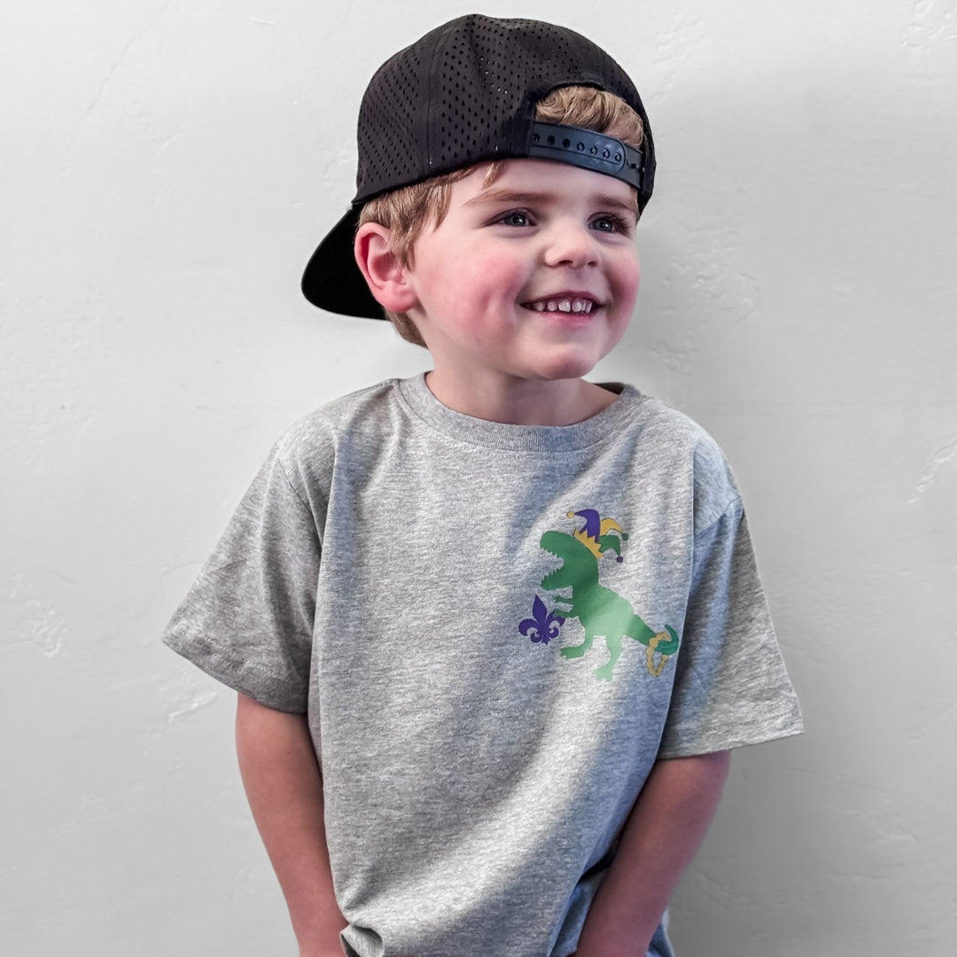 Mardi Gras Party Dino Short Sleeve T-Shirt
