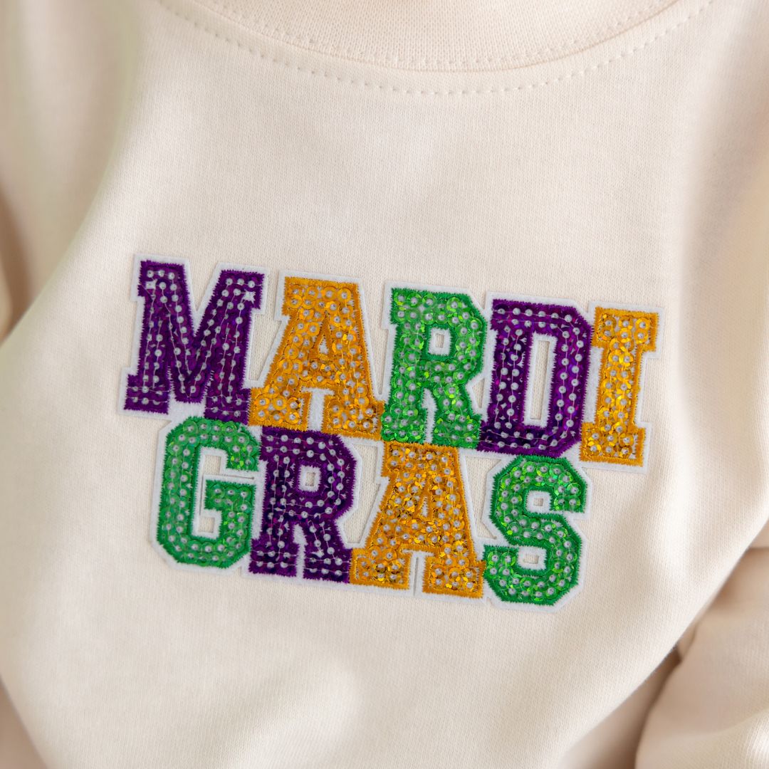 Mardi Gras Patch Long Sleeve Romper - Natural