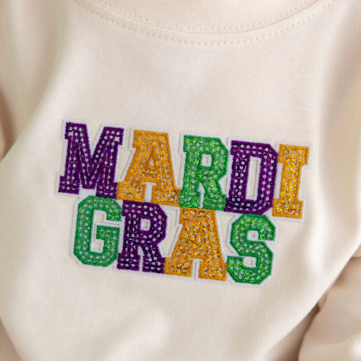 Mardi Gras Patch Long Sleeve Romper - Natural