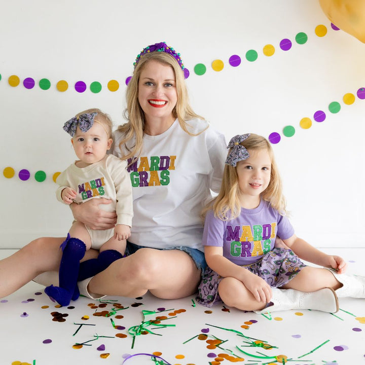 Mardi Gras Patch Long Sleeve Romper - Natural