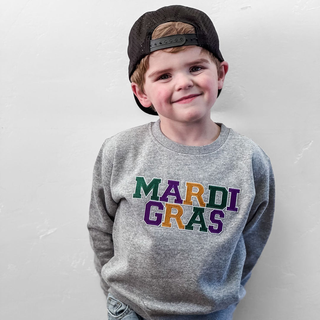Mardi Gras Patch Sweatshirt - Gray