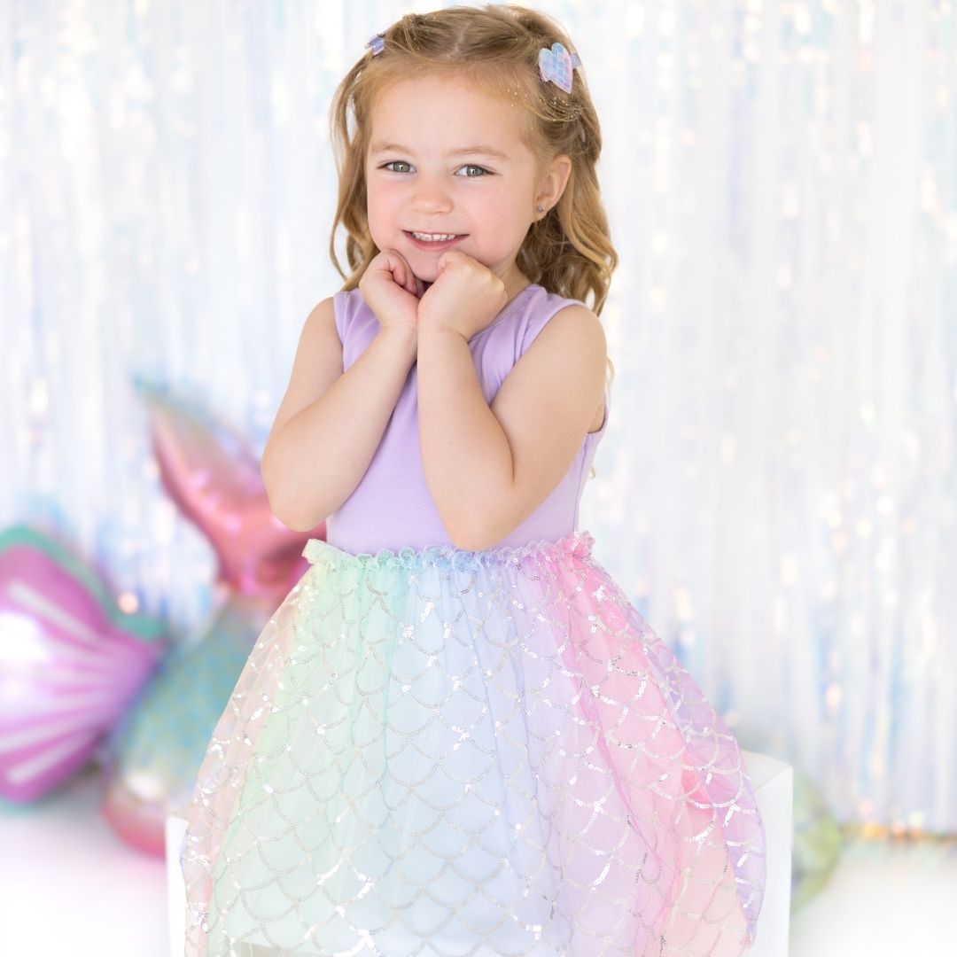 fitted lace wedding dress Sweet Wink Little and Big Girls Rainbow Mermaid Tank Tutu Dress