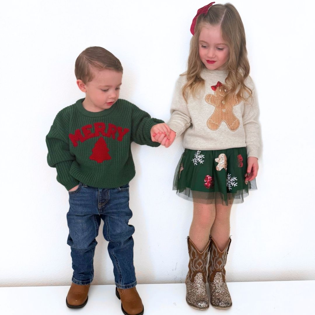 Gingerbread Sequin Patch Christmas Sweatshirt - Natural