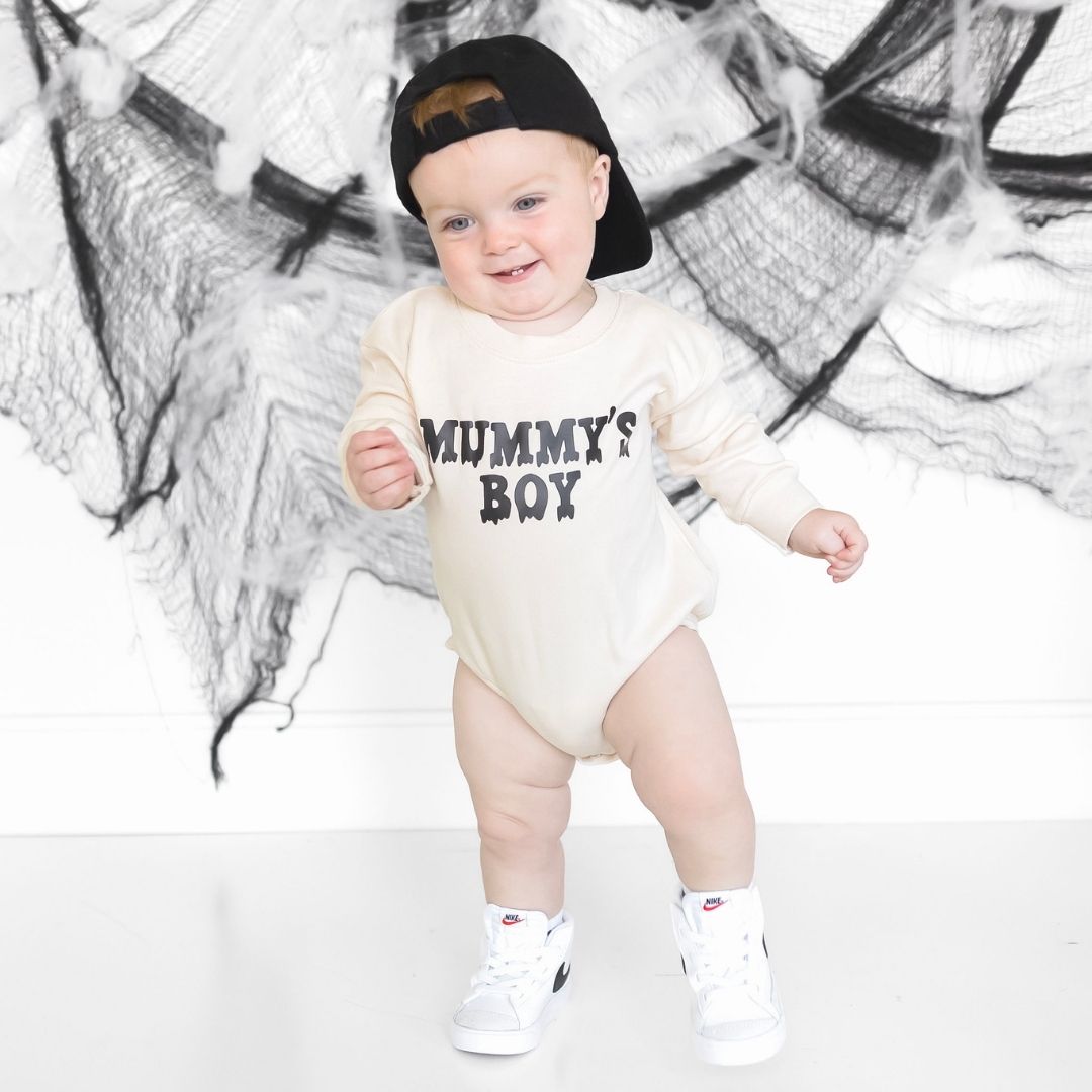 Mummy's Boy Halloween Long Sleeve Romper - Natural