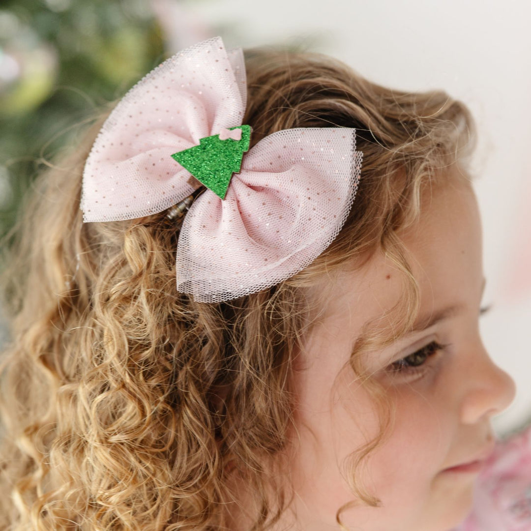 Christmas Tree Tulle Bow Clip