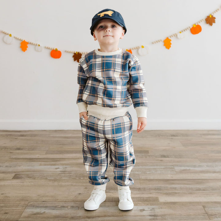 Navy Plaid Sweatshirt & Jogger Set