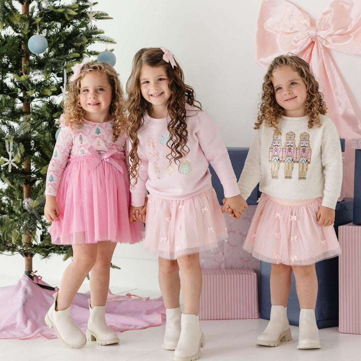Nutcracker Trellis Christmas Long Sleeve Tutu Dress