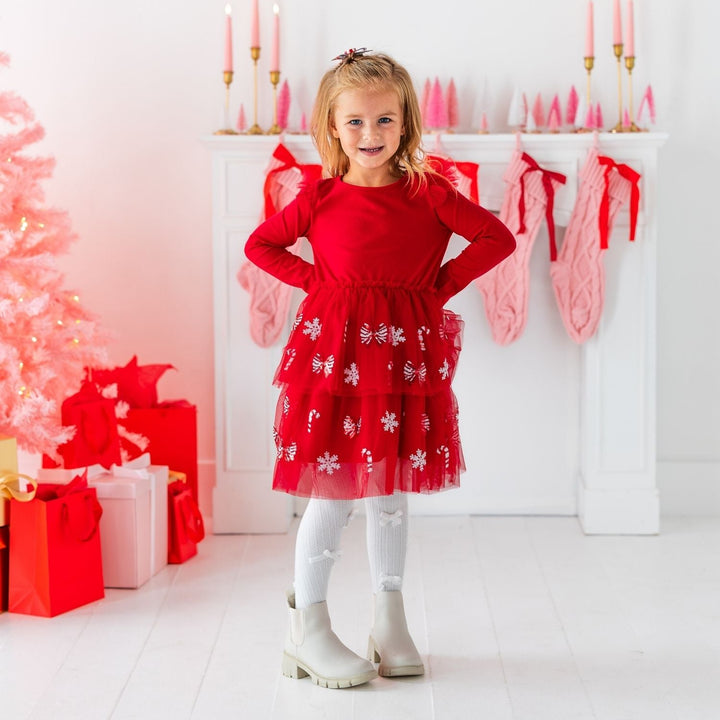Peppermint Swirl Sequin Christmas Long Sleeve Tutu Dress