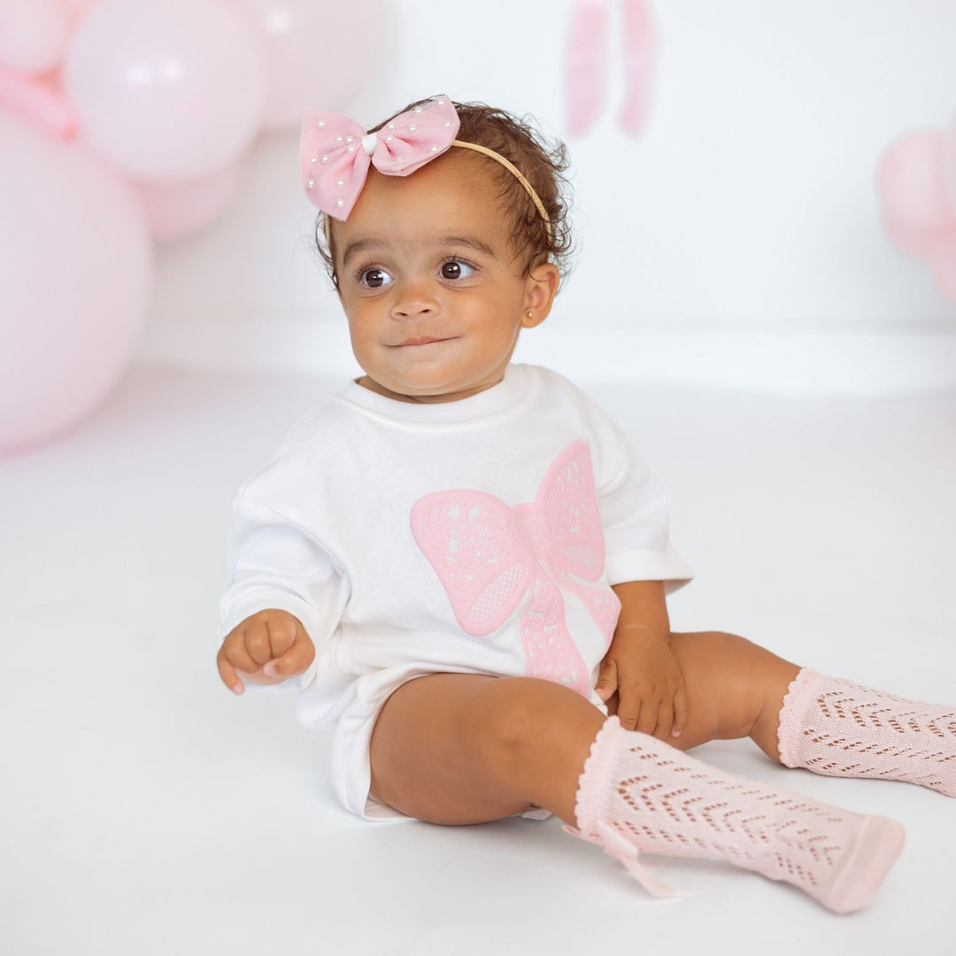 Lace Bow Puff Ink Short Sleeve Romper
