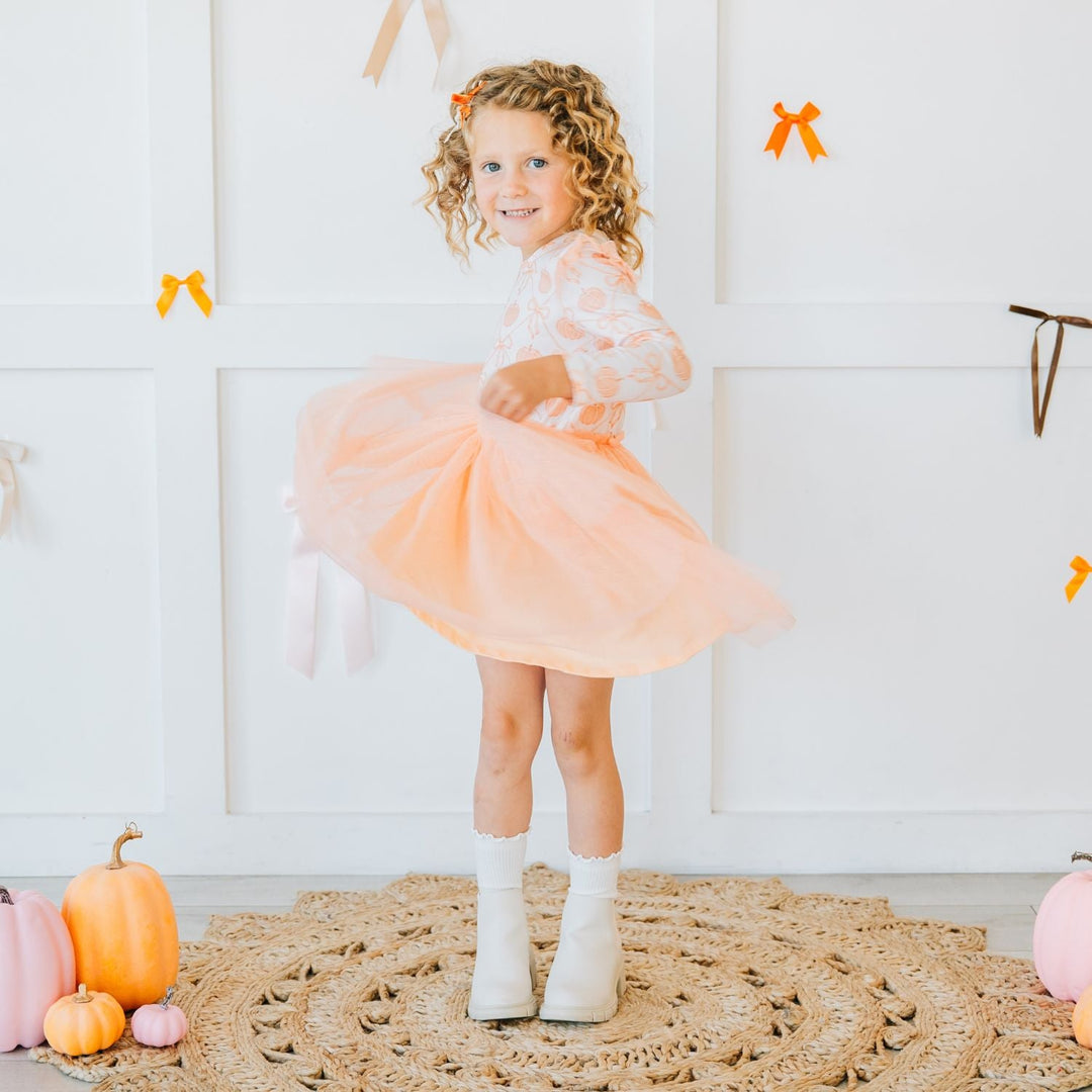 Pumpkin Bow Trellis Long Sleeve Tutu Dress