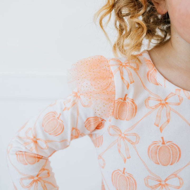 Pumpkin Bow Trellis Long Sleeve Tutu Dress