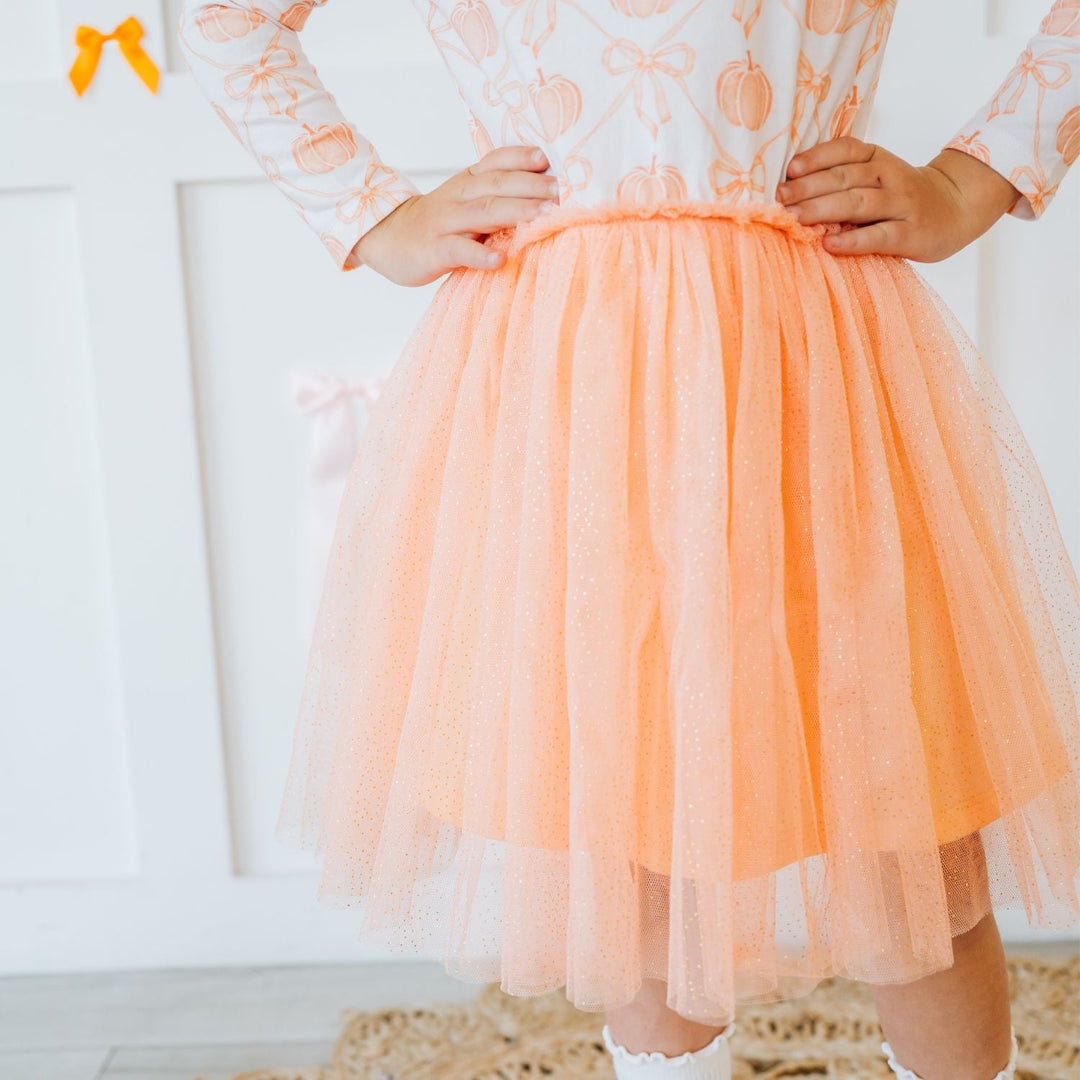 Pumpkin Bow Trellis Long Sleeve Tutu Dress