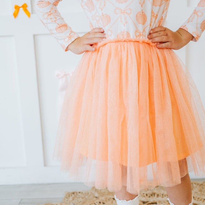 Pumpkin Bow Trellis Long Sleeve Tutu Dress