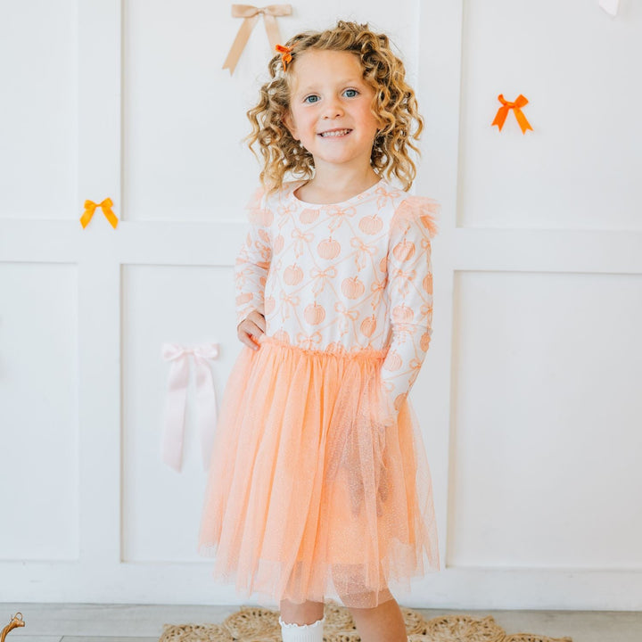 Pumpkin Bow Trellis Long Sleeve Tutu Dress