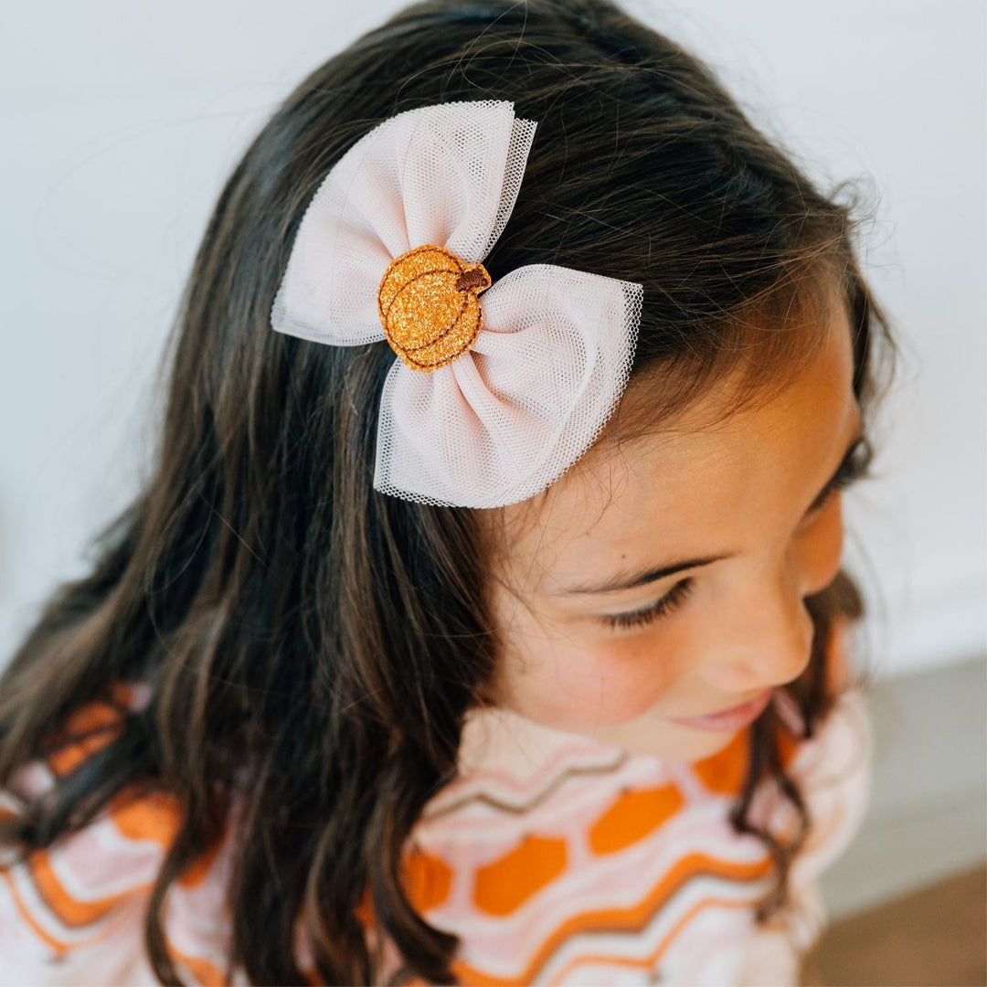 Pumpkin Tulle Bow Clip