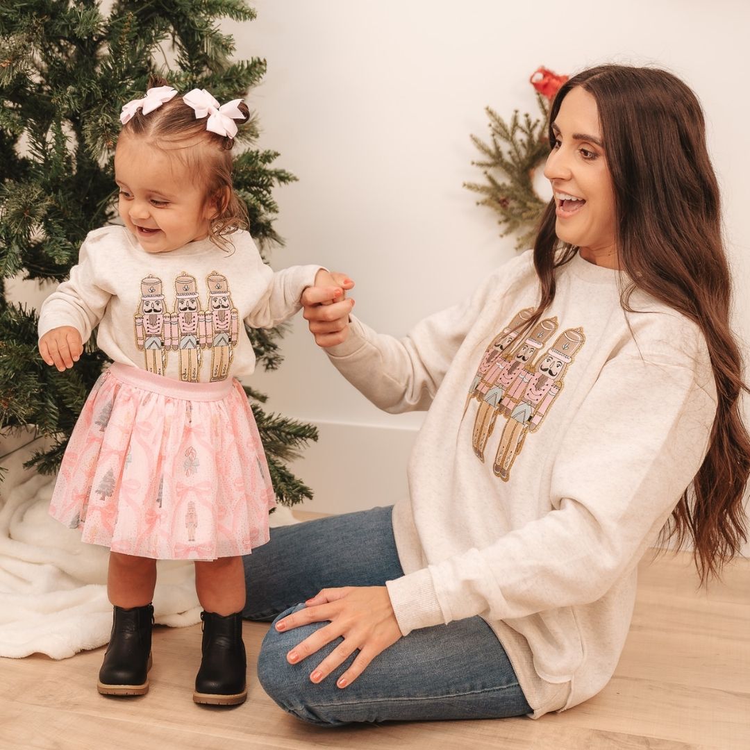 Pastel Nutcracker Patch Christmas Sweatshirt - Natural