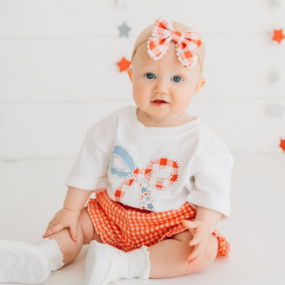 Patchwork Bow Patch Short Sleeve Romper