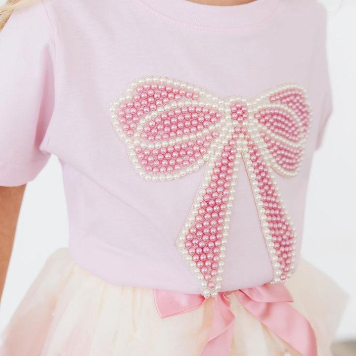 Pearl Bow Patch Short Sleeve T-Shirt - Ballet