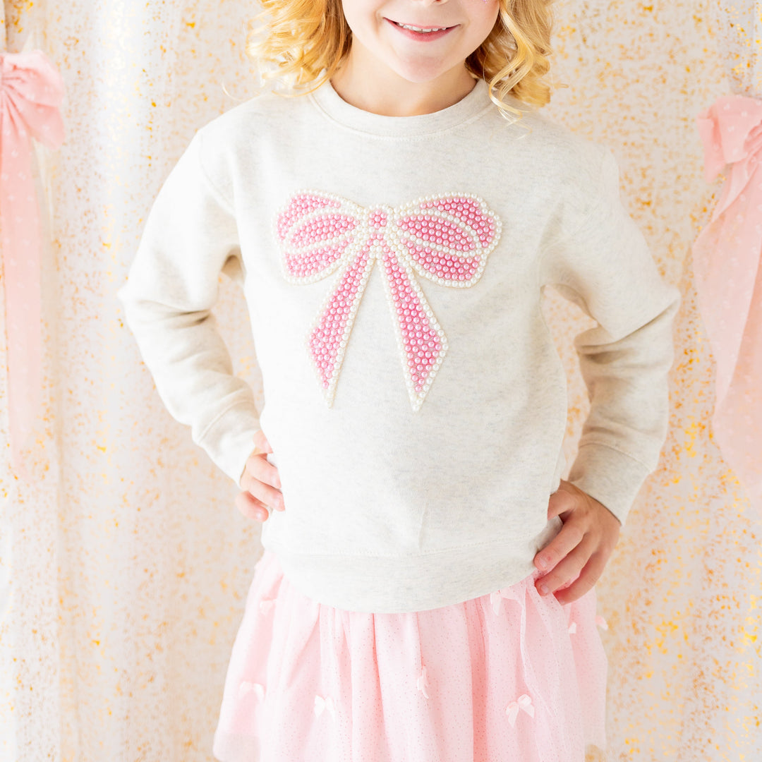 Pearl Bow Patch Sweatshirt - Natural