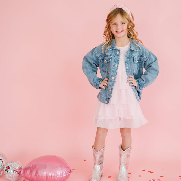 Pearl Heart Tiered Short Sleeve Tutu Dress