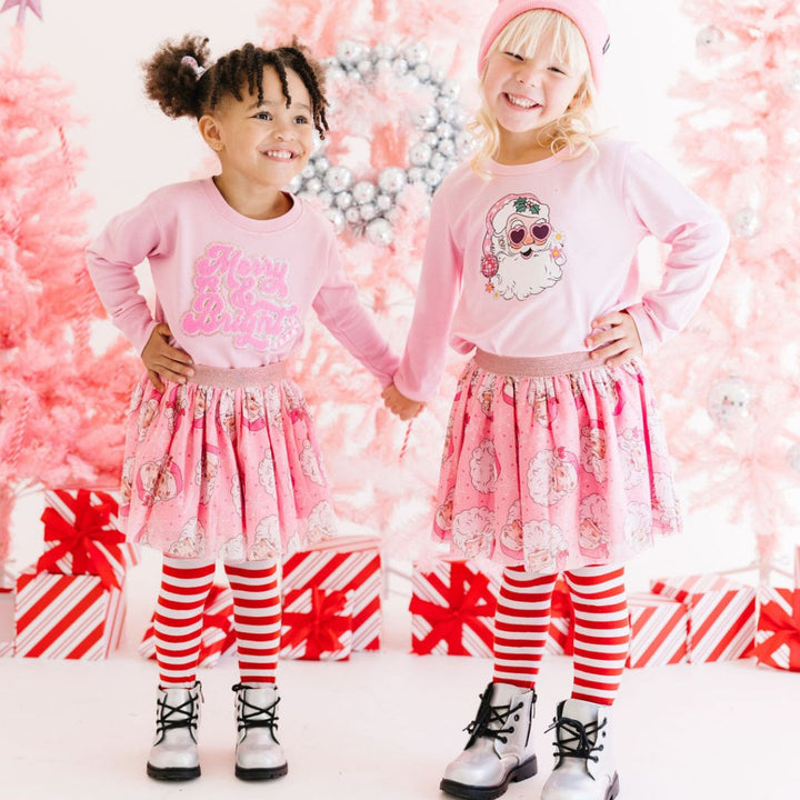 Disco Santa Christmas Long Sleeve Shirt - Pink