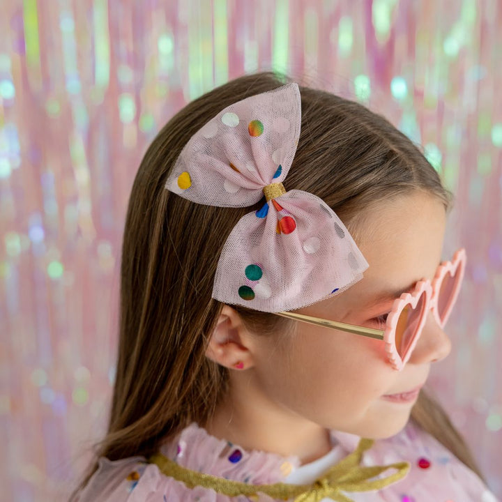 Pink Confetti Tulle Bow Clip