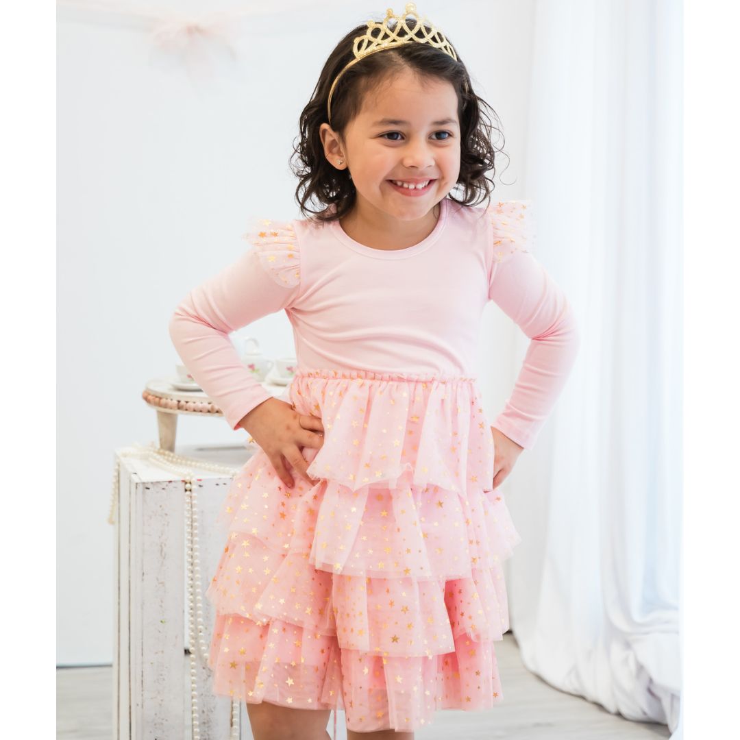 Sweet Wink Girls Pink Princess Tiered Long Sleeve Tutu Dress