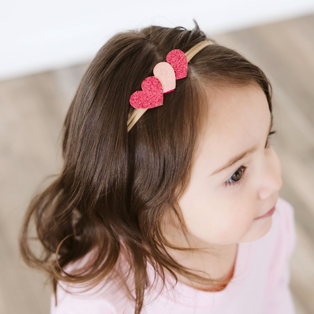 Pink Sparkle Hearts Valentine's Day Baby Headband