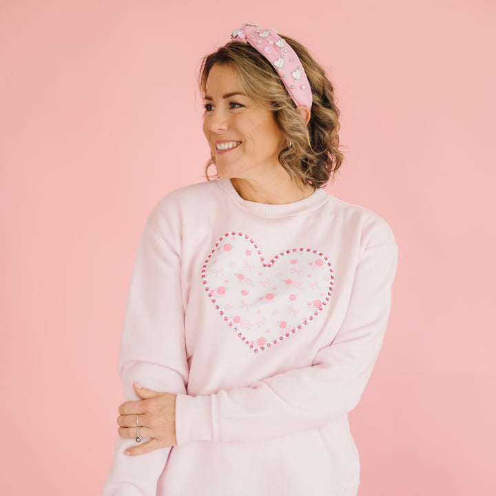 Dainty Rose Pearl Heart Patch Women's Sweatshirt - Ballet