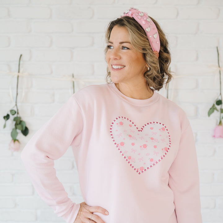 Dainty Rose Pearl Heart Patch Women's Sweatshirt - Ballet