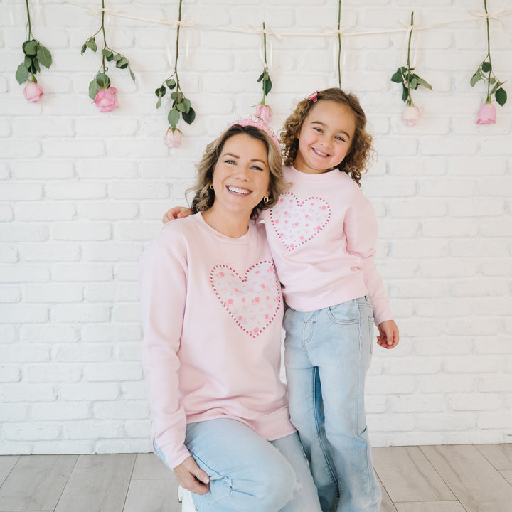Dainty Rose Pearl Heart Patch Sweatshirt - Ballet