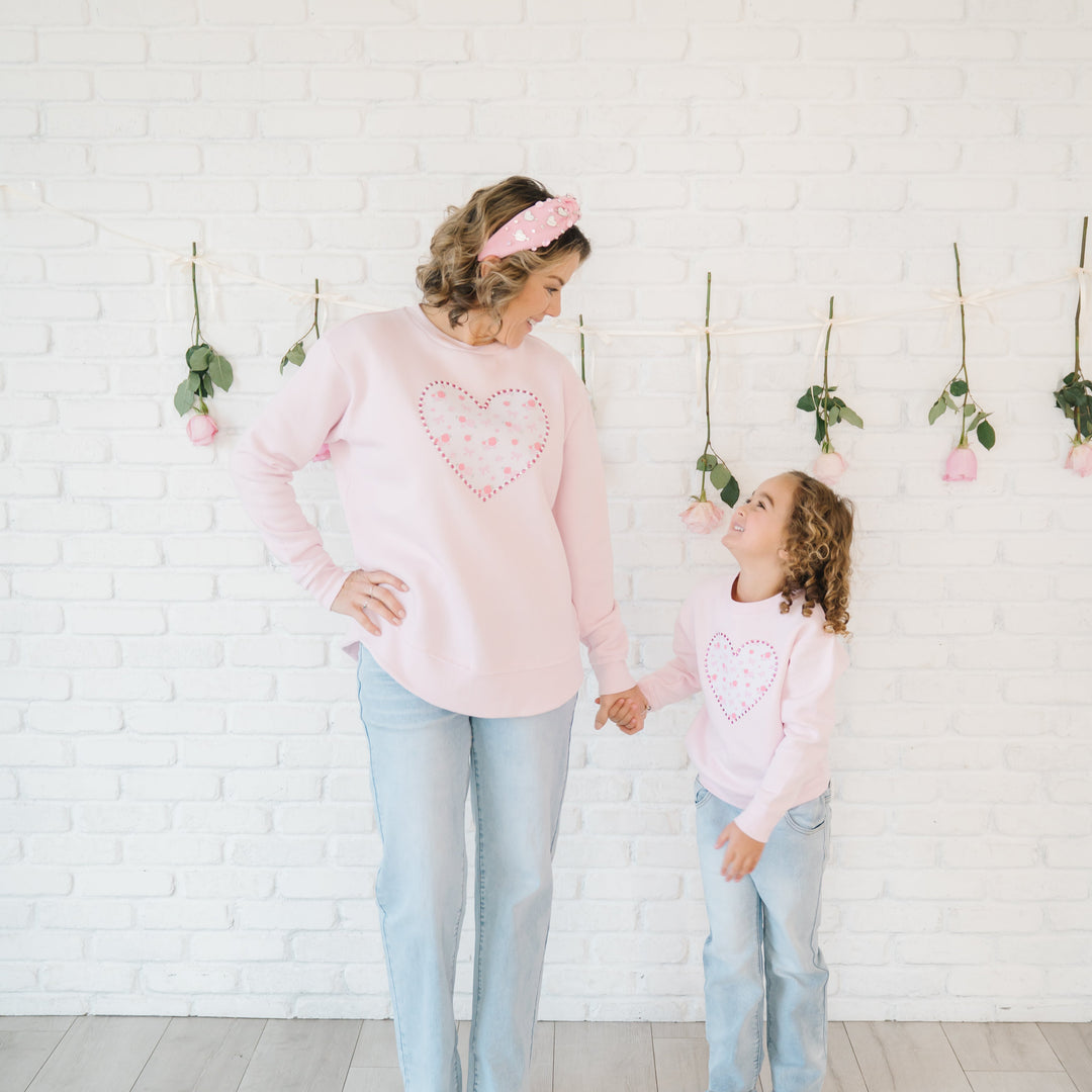 Dainty Rose Pearl Heart Patch Sweatshirt - Ballet