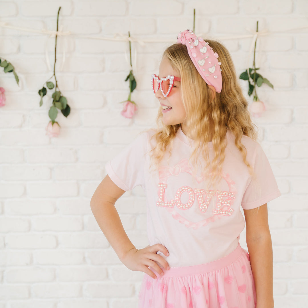 Pearl Love Patch Valentine's Day Short Sleeve T-Shirt - Ballet