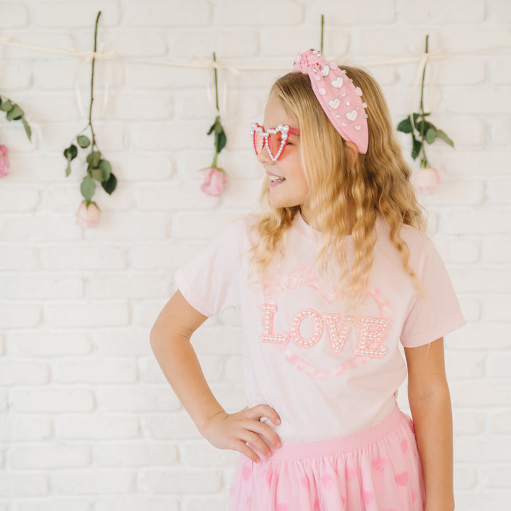 Pearl Love Patch Valentine's Day Short Sleeve T-Shirt - Ballet