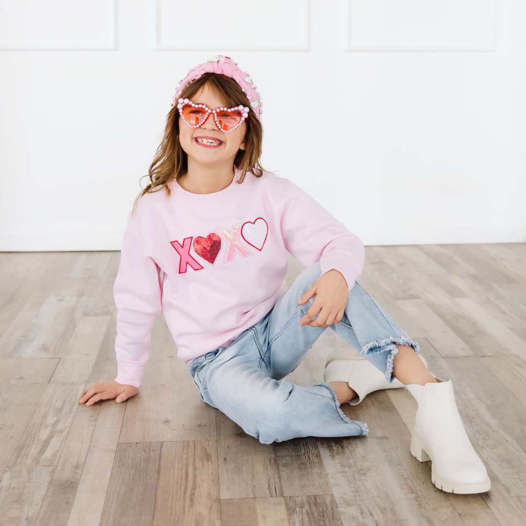 XOXO Sequin Patch Valentine's Day Sweatshirt - Ballet
